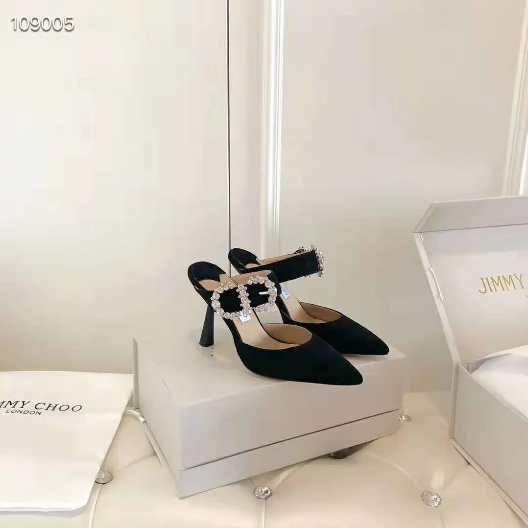 Jimmy Choo SMOKEY 100 Suede Pump with Jewelled Buckle for Women in Black Jimmy Choo SMOKEY 100 Suede Pump with Jewelled Buckle for Women in Black