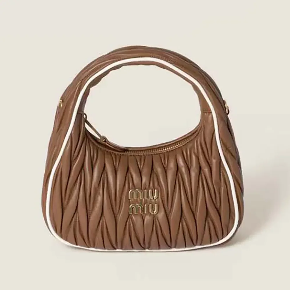 Miu Miu Wander Matelassé Nappa Leather Bag for Women in Brown/White Miu Miu Wander Matelassé Nappa Leather Bag for Women in Brown/White