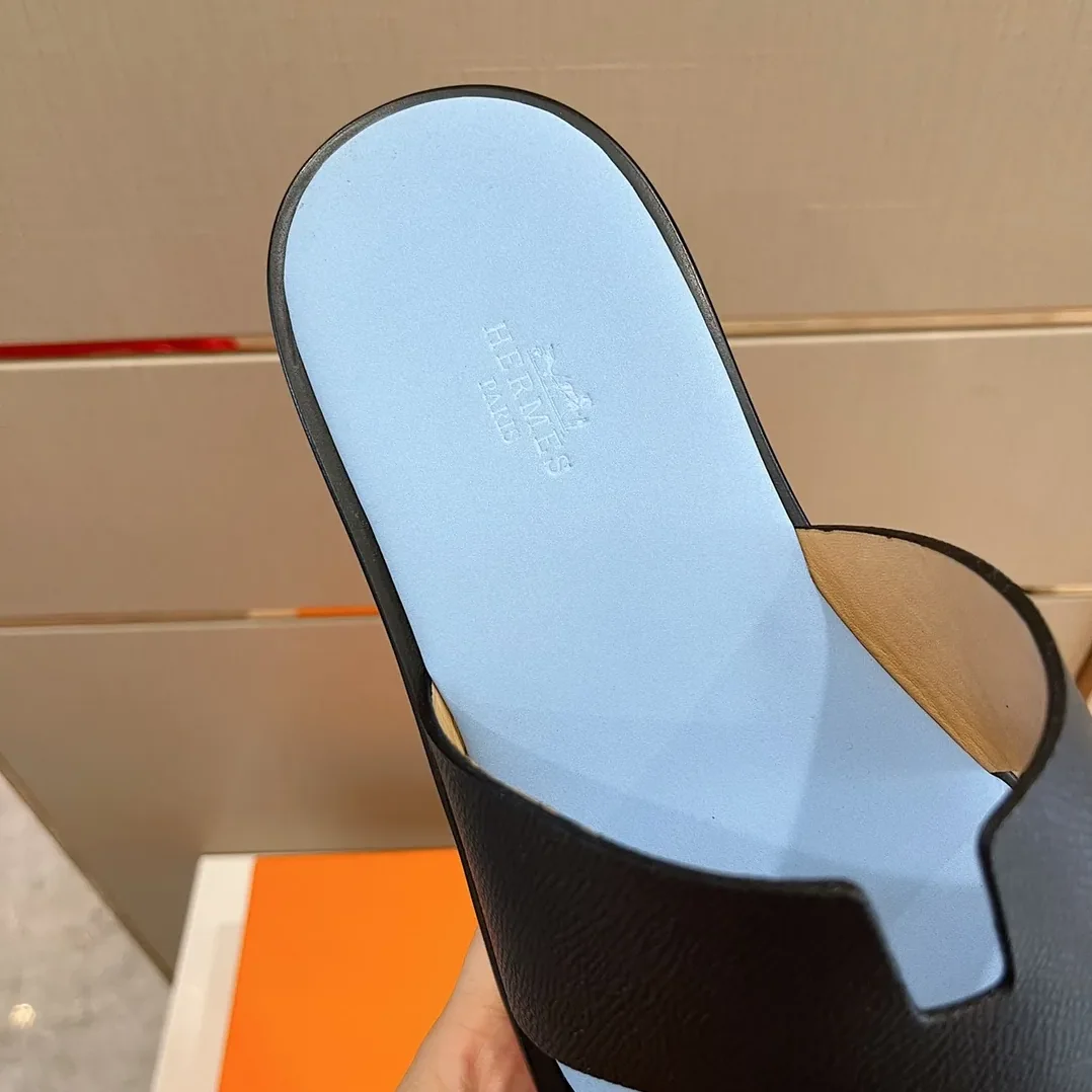 Hermes Izmir Sandals Black in Light Blue