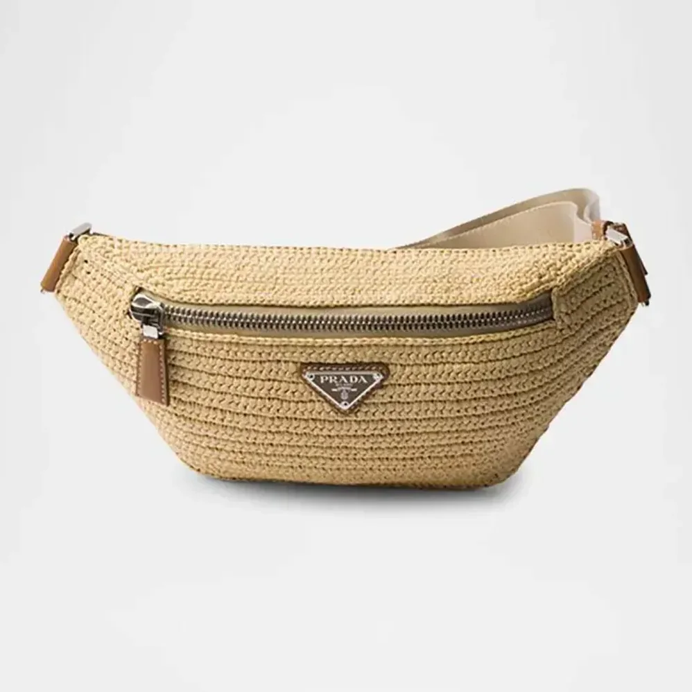 Prada Woven Crochet Belt Bag for Women in Natural Prada Woven Crochet Belt Bag for Women in Natural