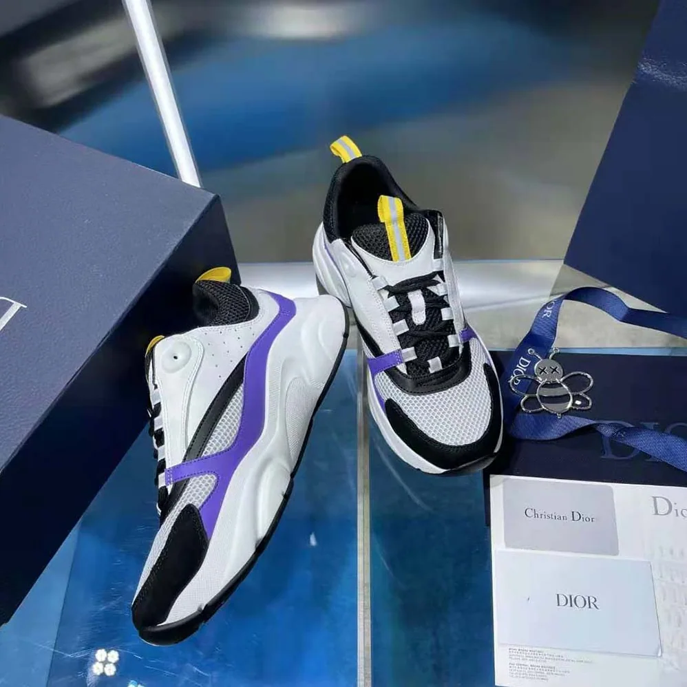 Dior B22 Sneaker Violet and White Calfskin with White and Black Technical Mesh for Men