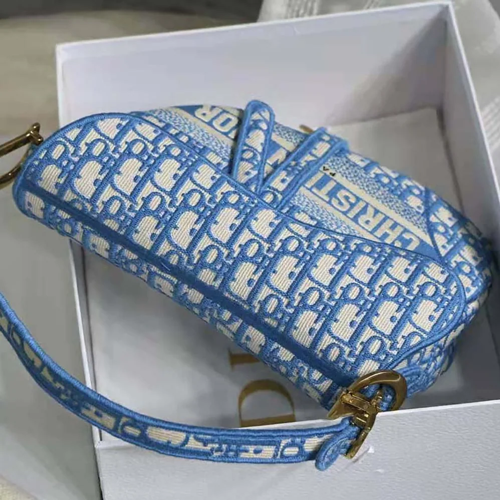 Dior Saddle Bag Cornflower Blue Dior Oblique Embroidery for Women
