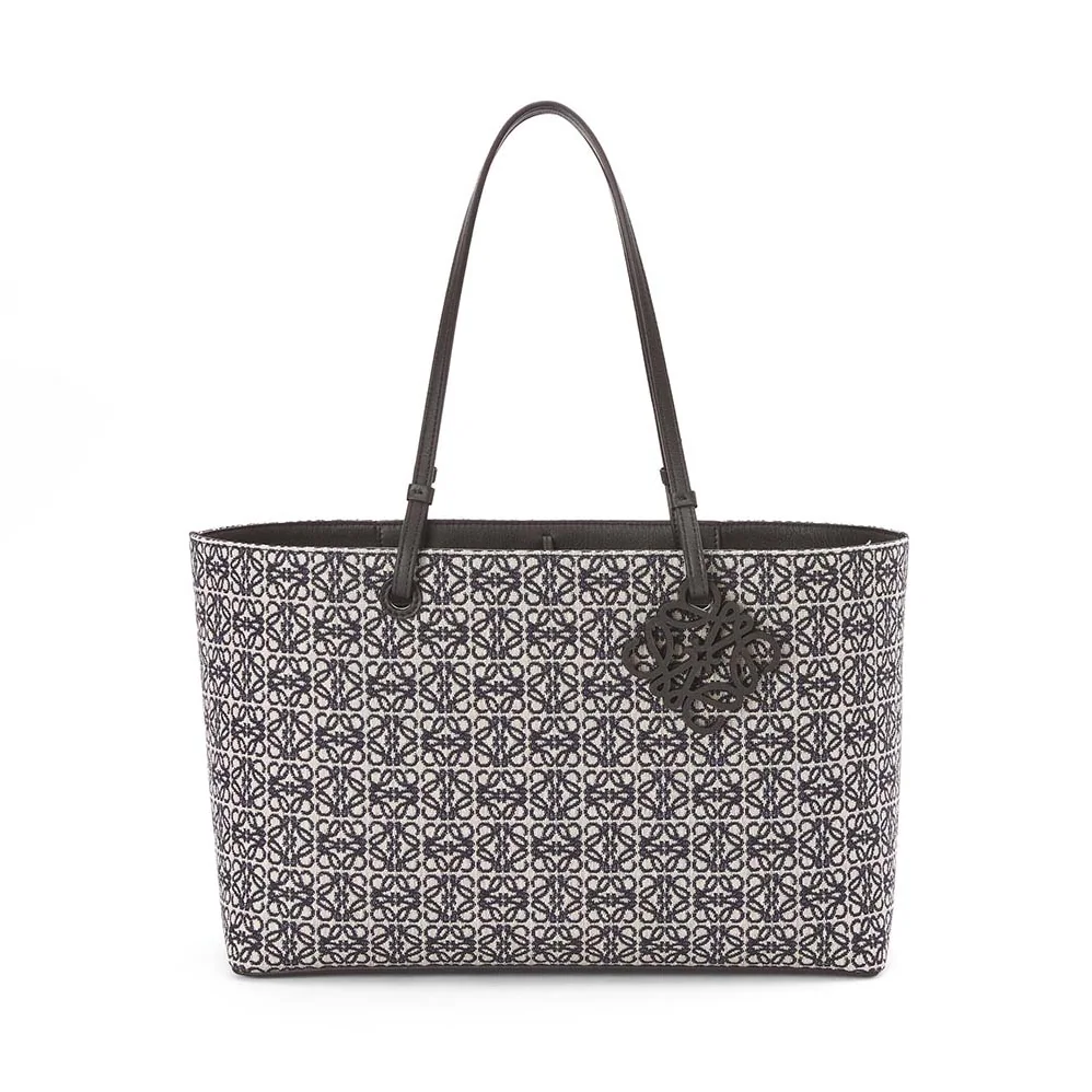 Loewe East West Tote Bag in Anagram Jacquard and Calfskin for Women in Black Loewe East West Tote Bag in Anagram Jacquard and Calfskin for Women in Black