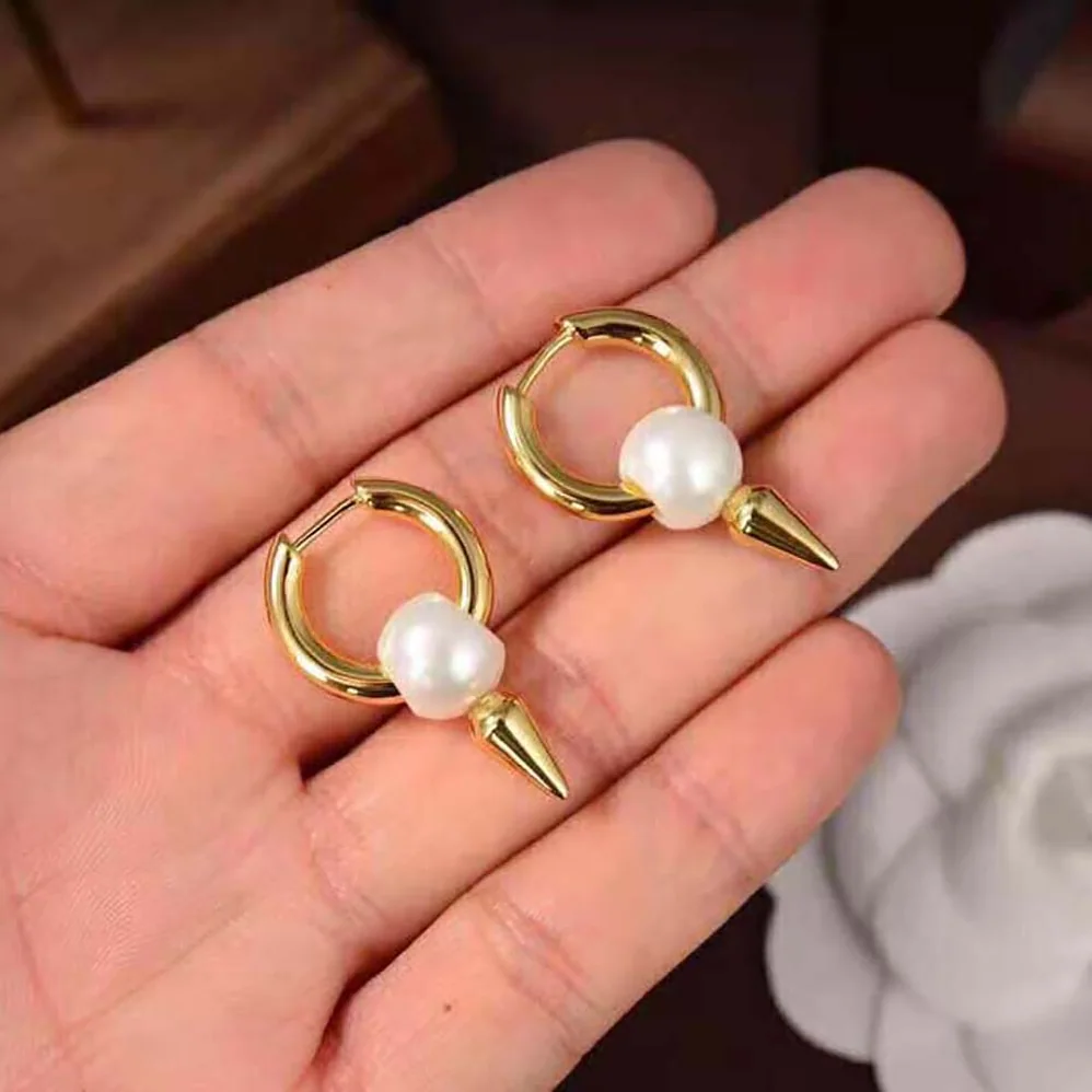 Balenciaga Force Spike Earrings in Gold-toned Sterling Silver and White Acrylic for Women