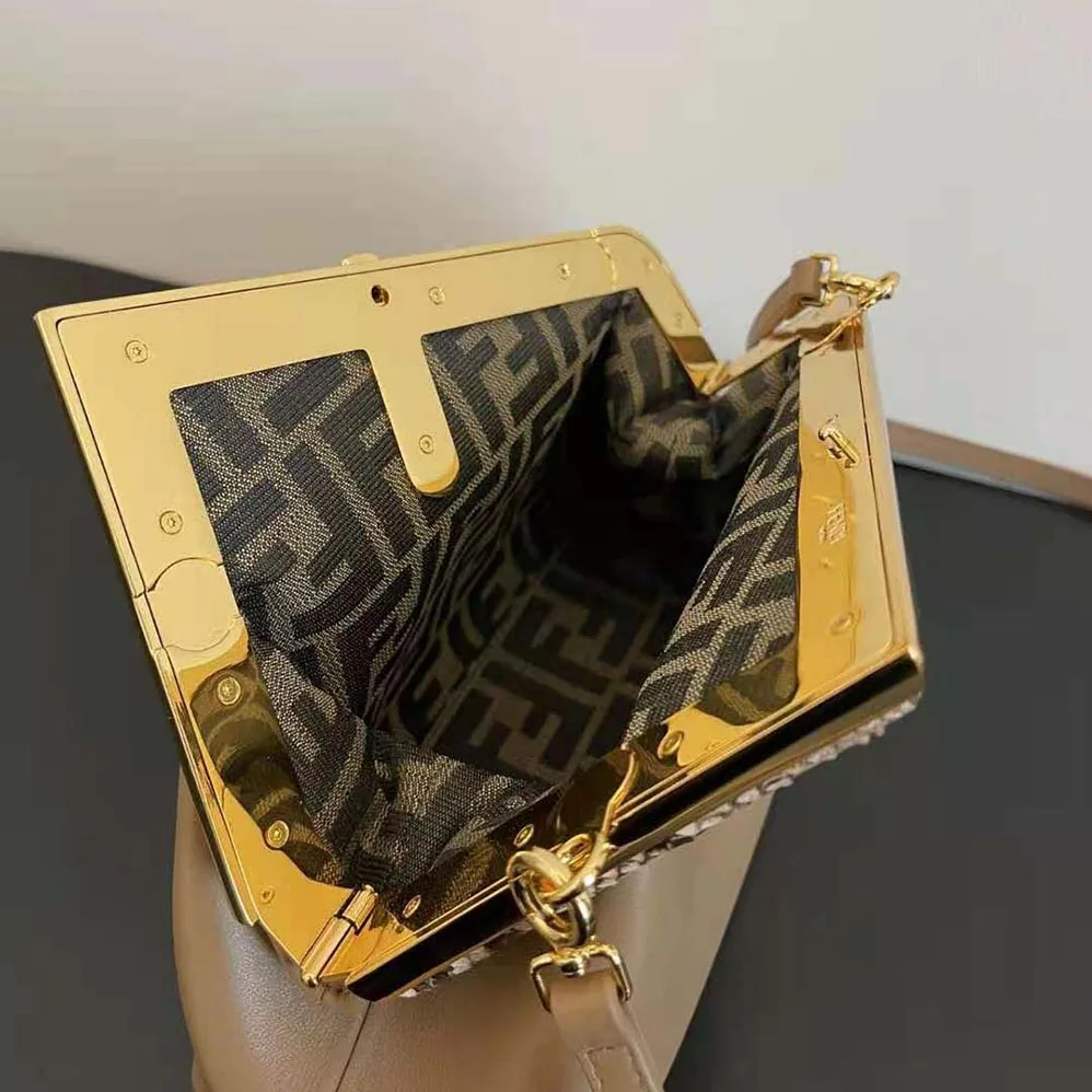 Fendi First Small Beige Leather Bag with Exotic Details for Women
