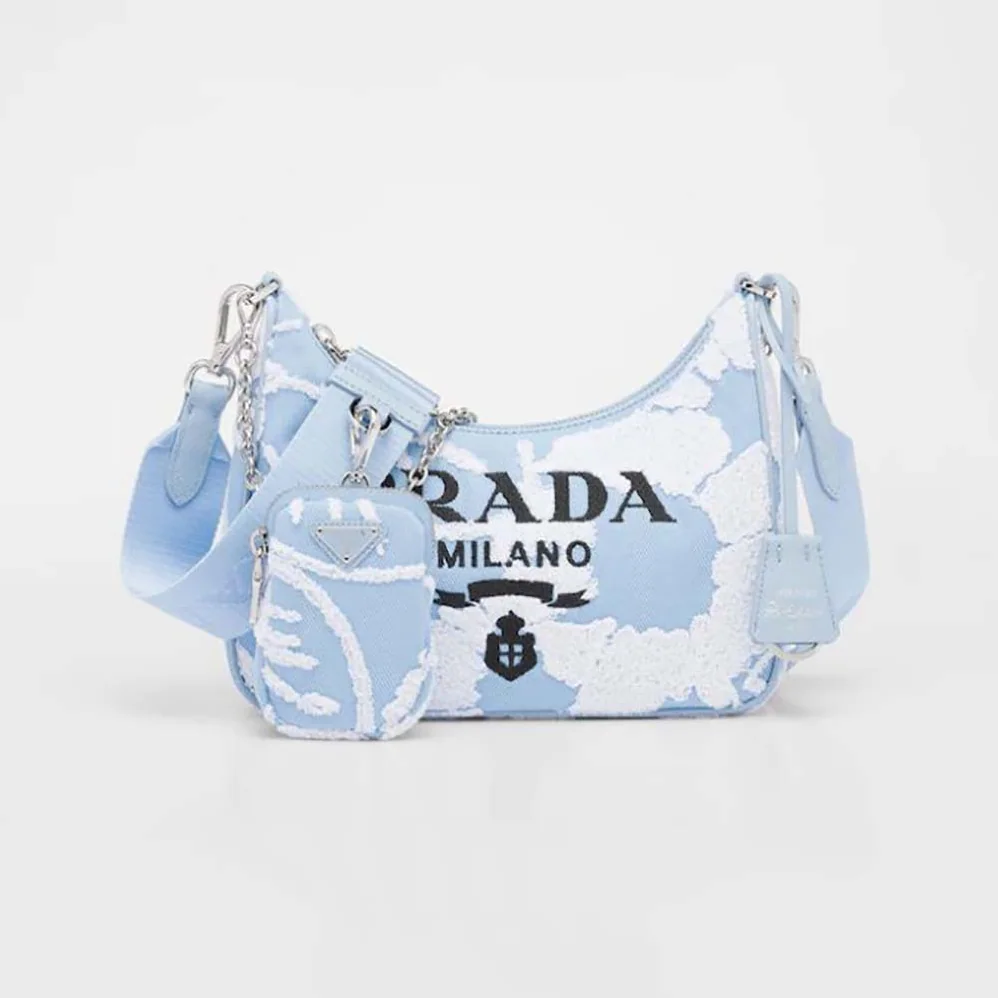 Prada Re-Edition 2006 Embroidered Drill Shoulder Bag for Women in Blue