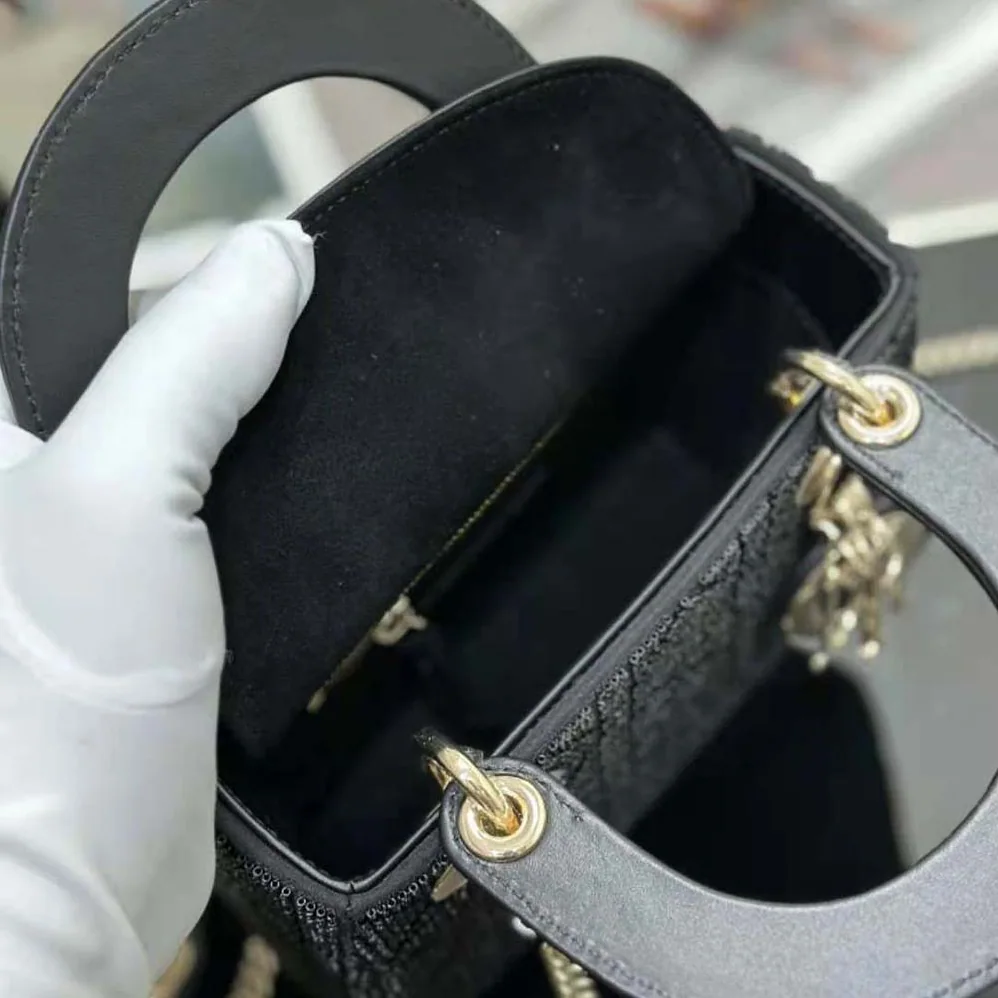 Dior Mini Lady D-joy Bag Black Cannage Cotton with Micropearl Embroidery for Women Dior Mini Lady D-joy Bag Black Cannage Cotton with Micropearl Embroidery for Women