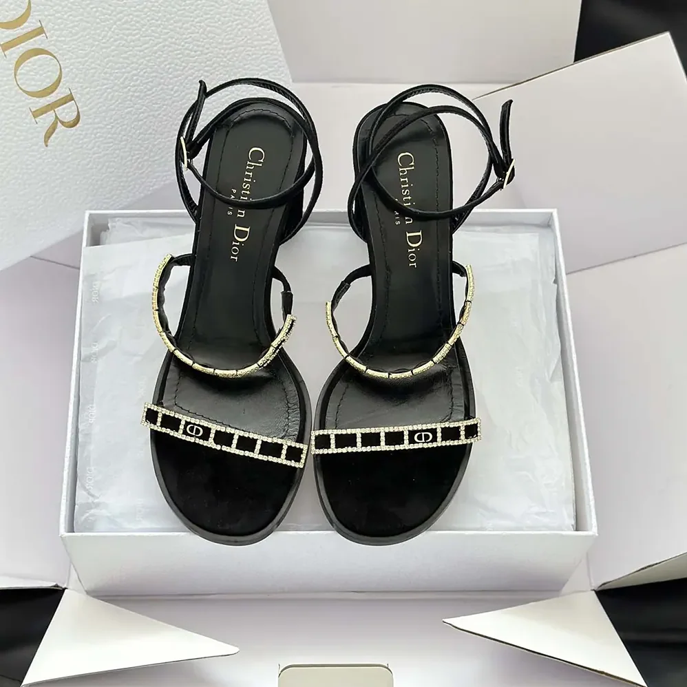 Dior Diorissime Heeled Sandal Black Suede Goatskin and Silver for Women in Tone Strass