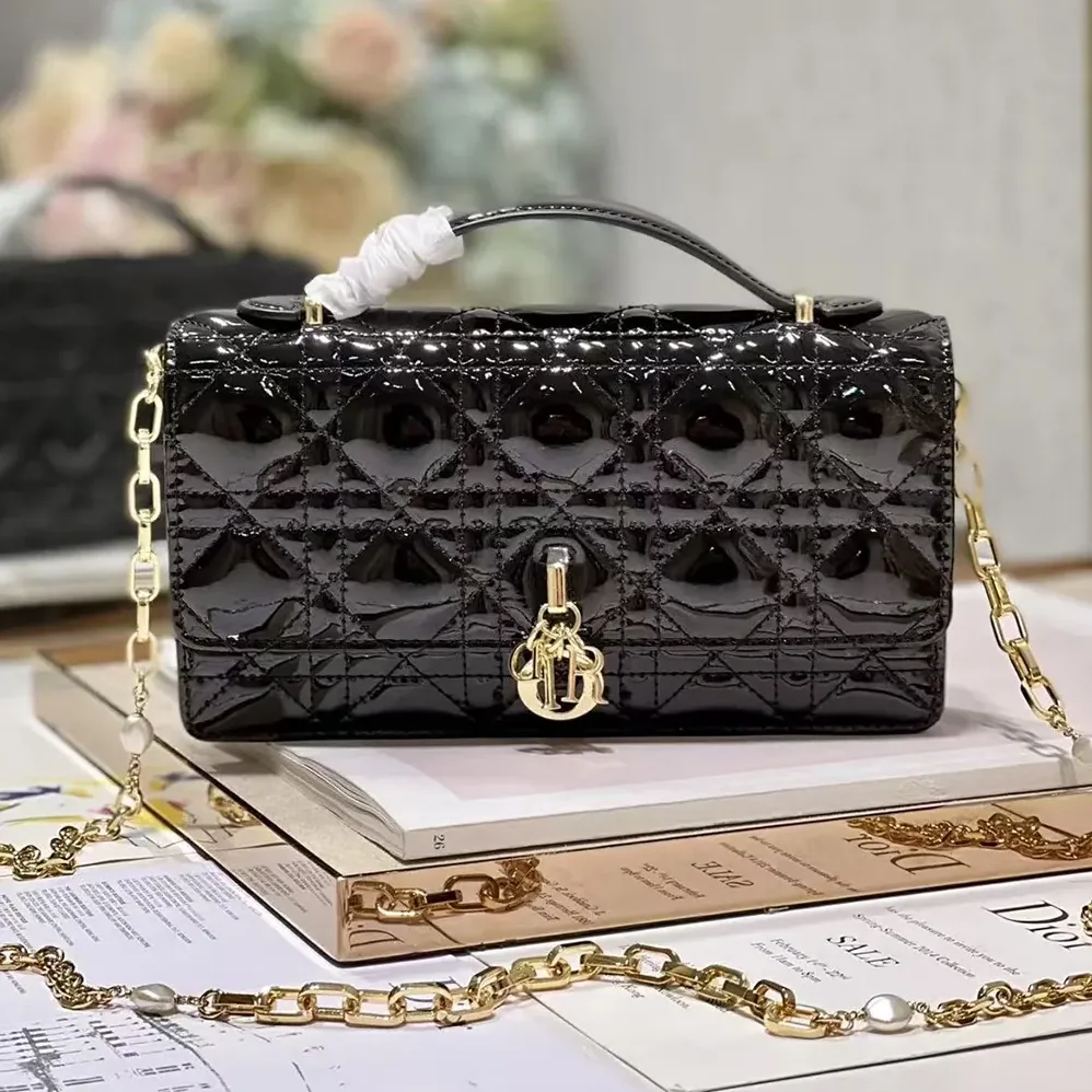Dior My Dior Mini Bag Black Patent Cannage Calfskin for Women