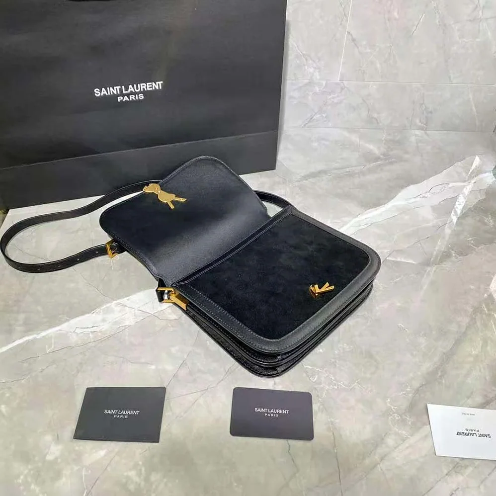 Saint Laurent YSL Solferino Medium Soft Satchel in Bsuede and Smooth Leather for Women Saint Laurent YSL Solferino Medium Soft Satchel in Bsuede and Smooth Leather for Women
