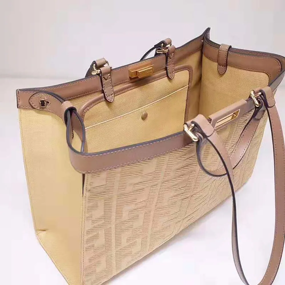 Fendi Peekaboo X for Women in Tote Beige Canvas Bag