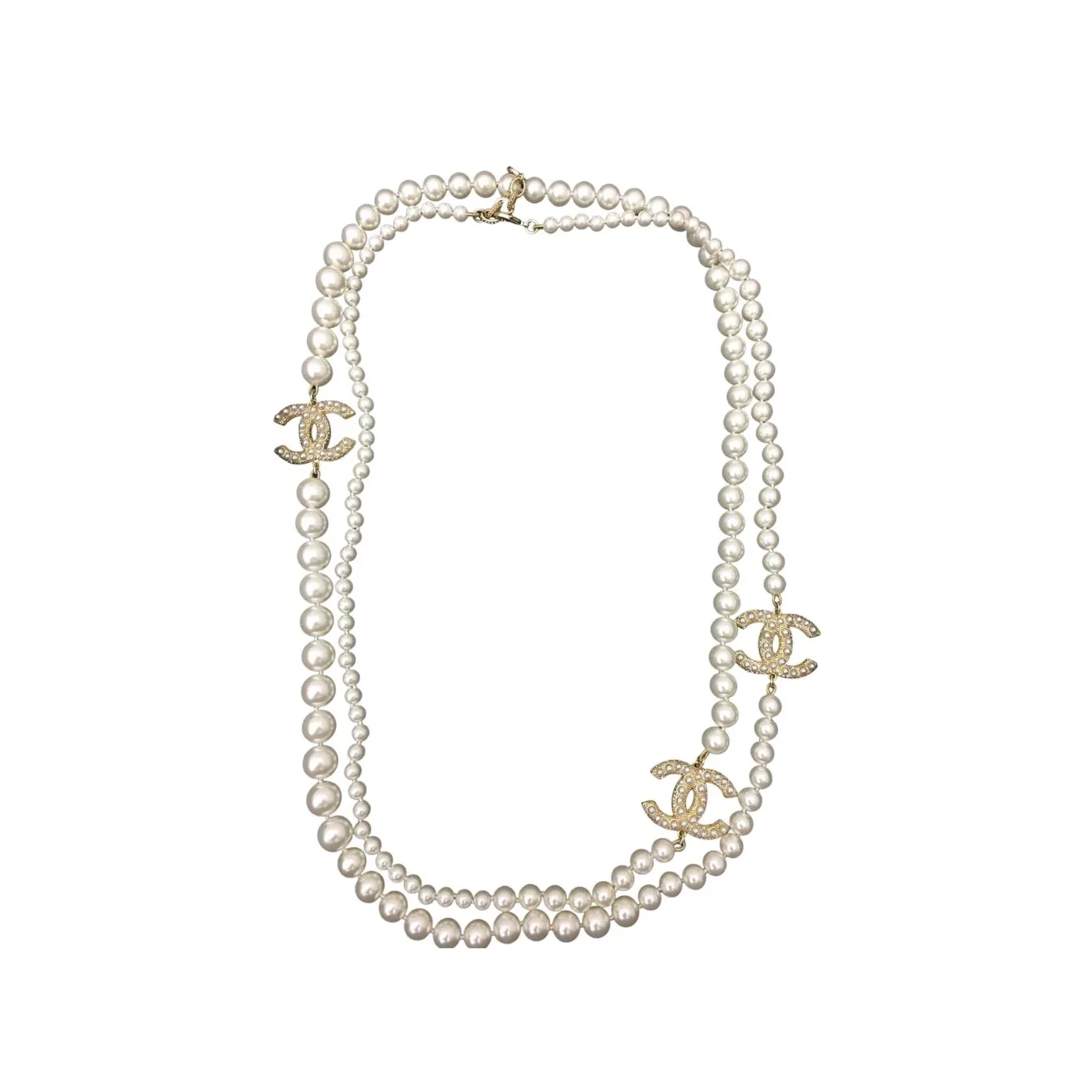 Chanel Three Chanel Iconics Pearl Necklace White Chanel Three Chanel Iconics Pearl Necklace White