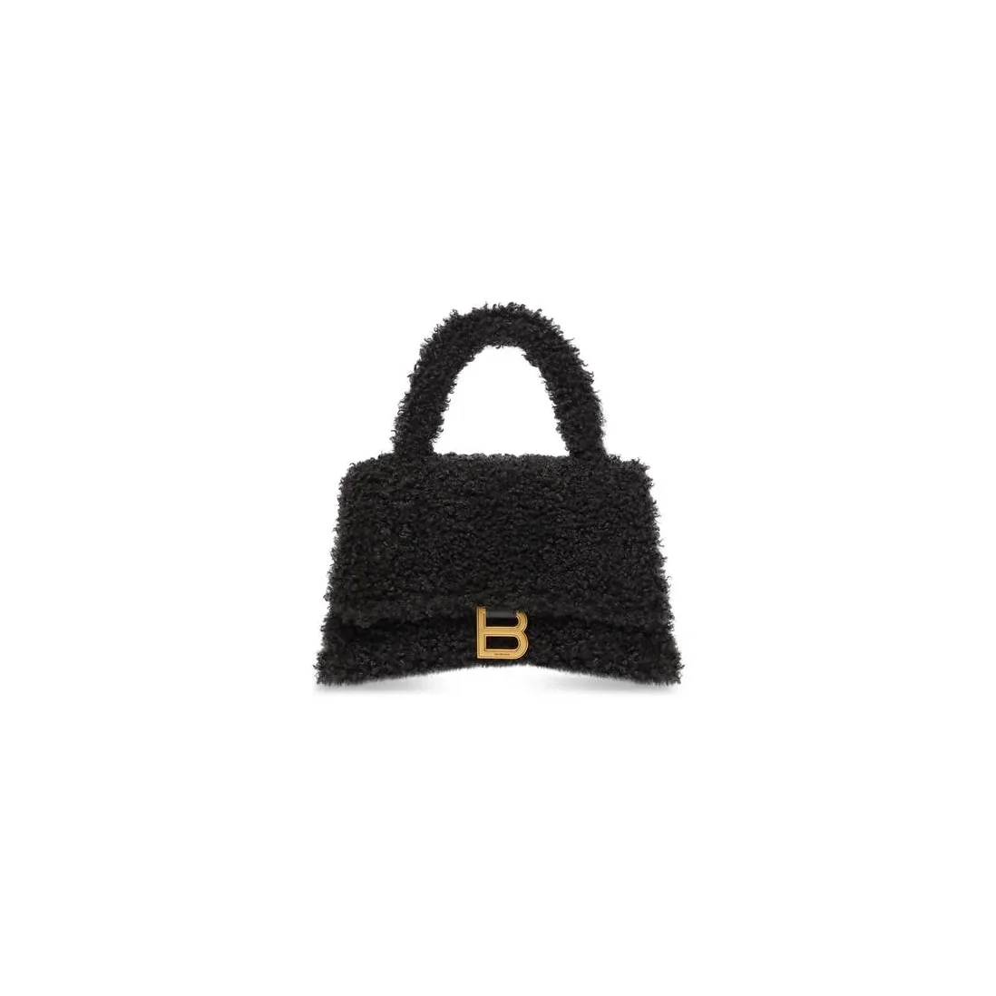 Balenciaga Furry Hourglass Small Handbag With Strap In Black /
