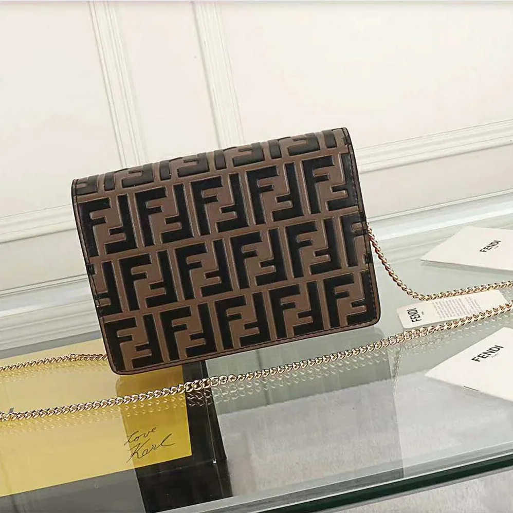 Fendi Wallet on Chain Leather Mini Bag for Women in Black