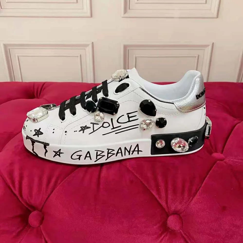 Dolce Gabbana D&G Calfskin Portofino Sneakers with Embroidery and Lettering for Unisex Dolce Gabbana D&G Calfskin Portofino Sneakers with Embroidery and Lettering for Unisex