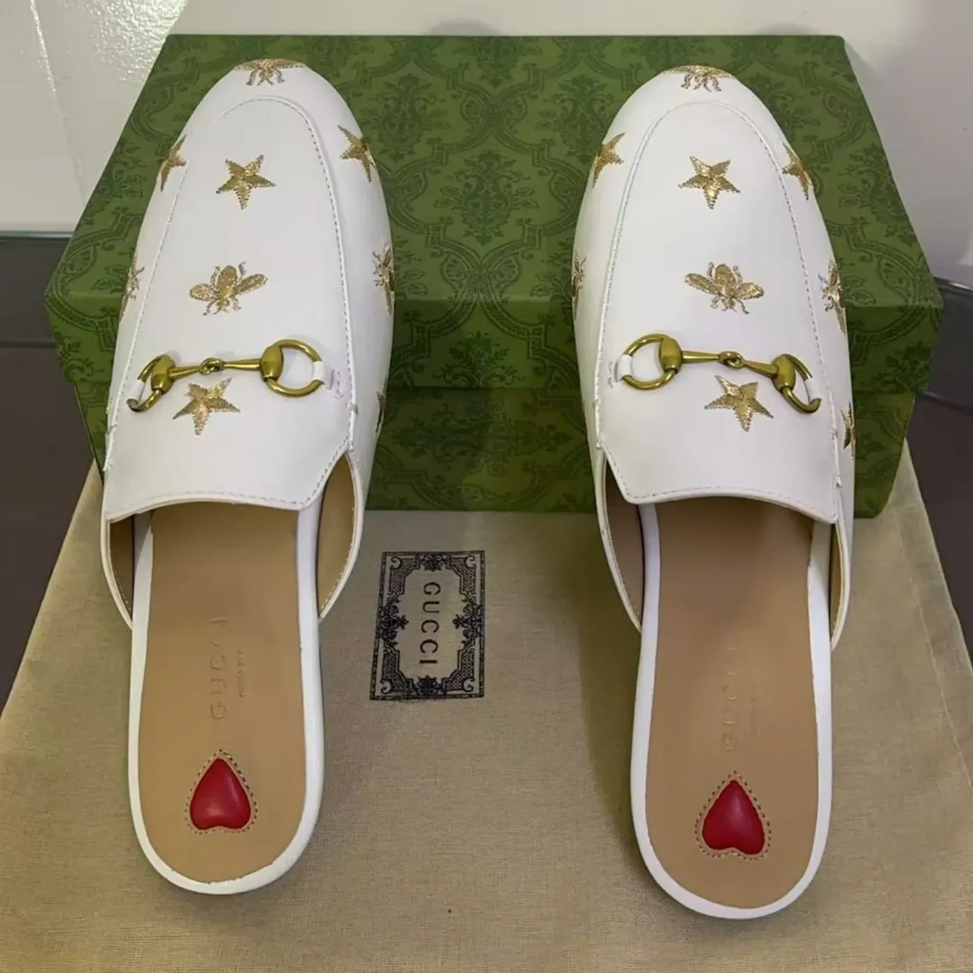 Gucci Princetown Slipper With Bee Stars Beige