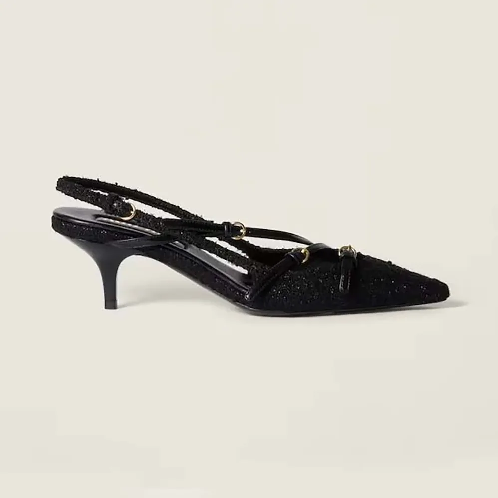 Miu Miu Fabric Slingbacks with Straps for Women in Black Miu Miu Fabric Slingbacks with Straps for Women in Black