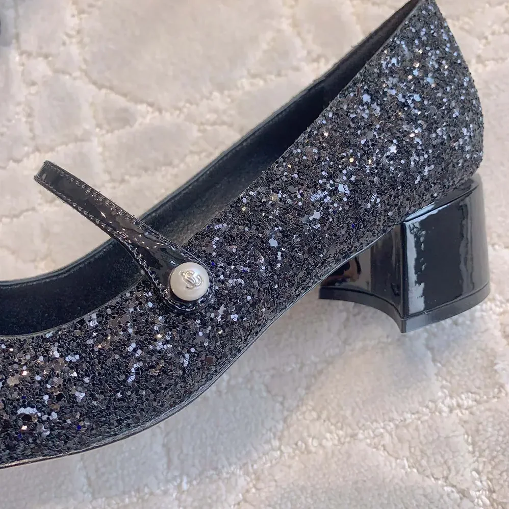 Jimmy Choo Elisa 45 Black Leather Glitter Pumps for Women Jimmy Choo Elisa 45 Black Leather Glitter Pumps for Women