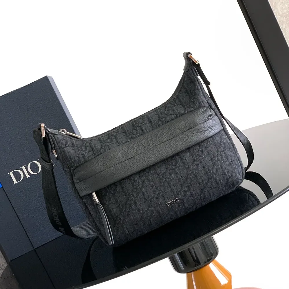 Dior Small Rider Soft Hobo Bag Black Dior Oblique Jacquard and Black Grained Calfskin for Men Dior Small Rider Soft Hobo Bag Black Dior Oblique Jacquard and Black Grained Calfskin for Men