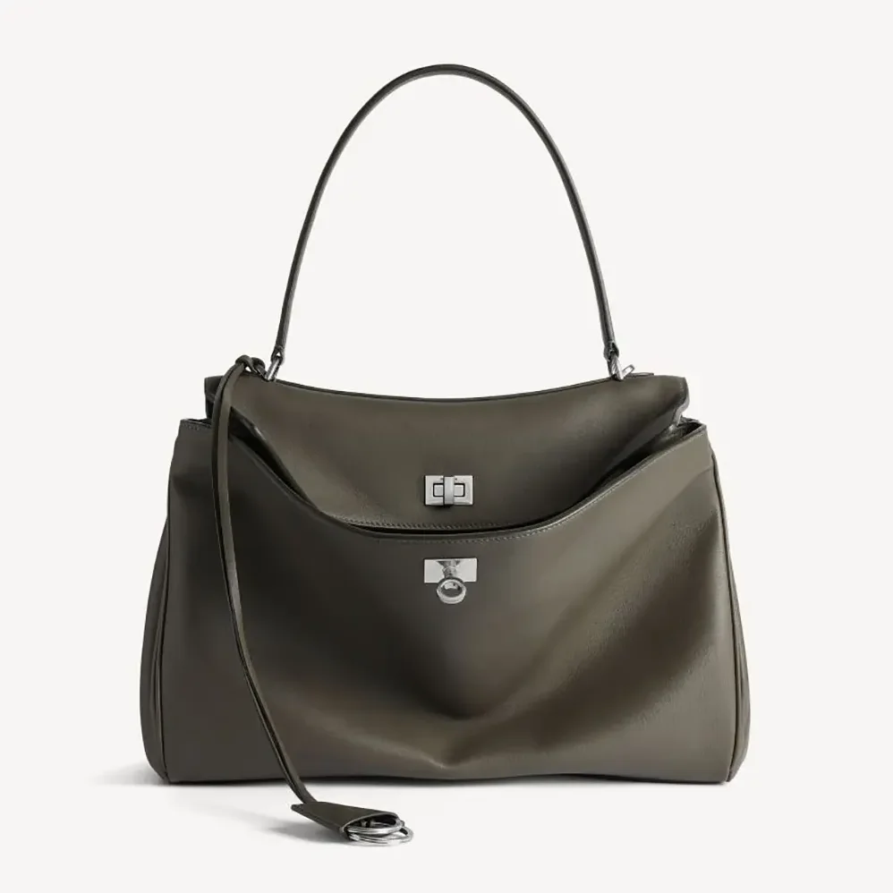 Balenciaga Rodeo Handbag Medium In Khaki Smooth Calfskin Aged for Women in Silver Hardware Balenciaga Rodeo Handbag Medium In Khaki Smooth Calfskin Aged for Women in Silver Hardware