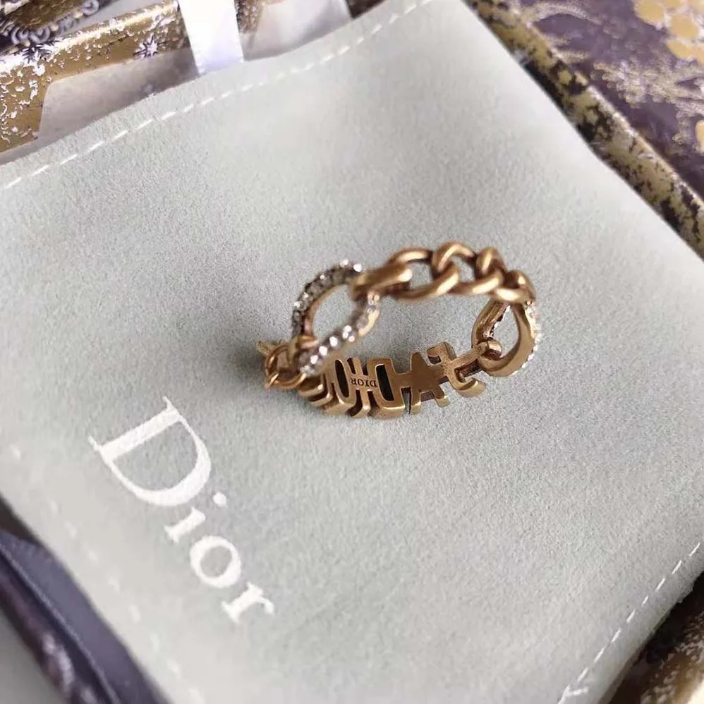 Dior J'Adior Ring Antique Gold-Finish Metal and White Crystals for Women Dior J'Adior Ring Antique Gold-Finish Metal and White Crystals for Women