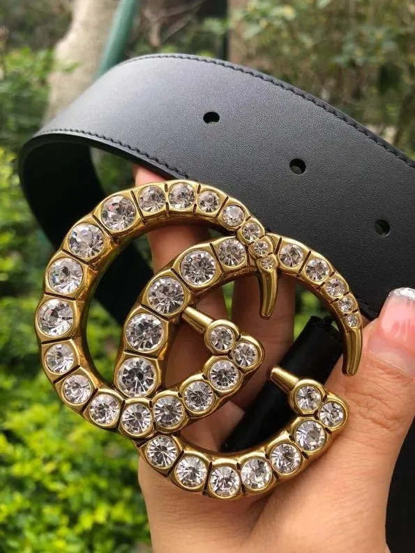 Gucci Belt With Double G Crystals Buckle Black