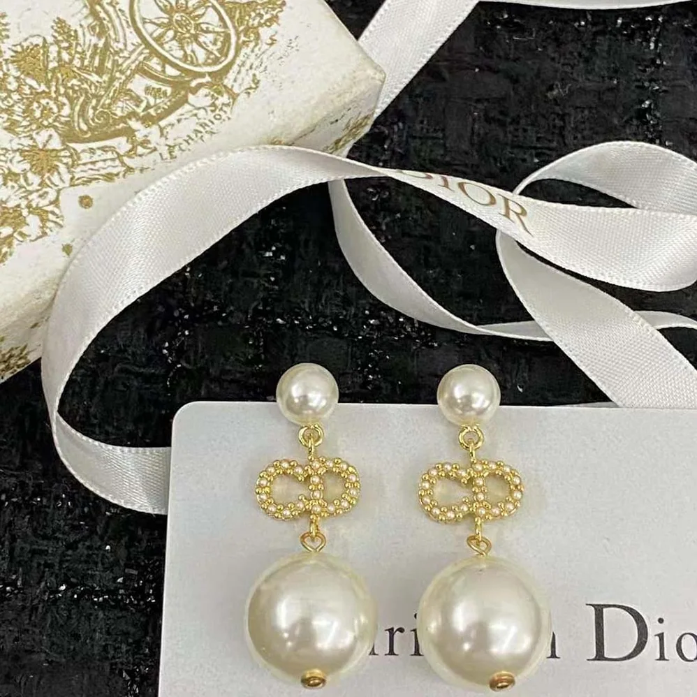 Dior Tribales Earrings Gold-Finish Metal, White Resin Pearls and White Crystals for Women