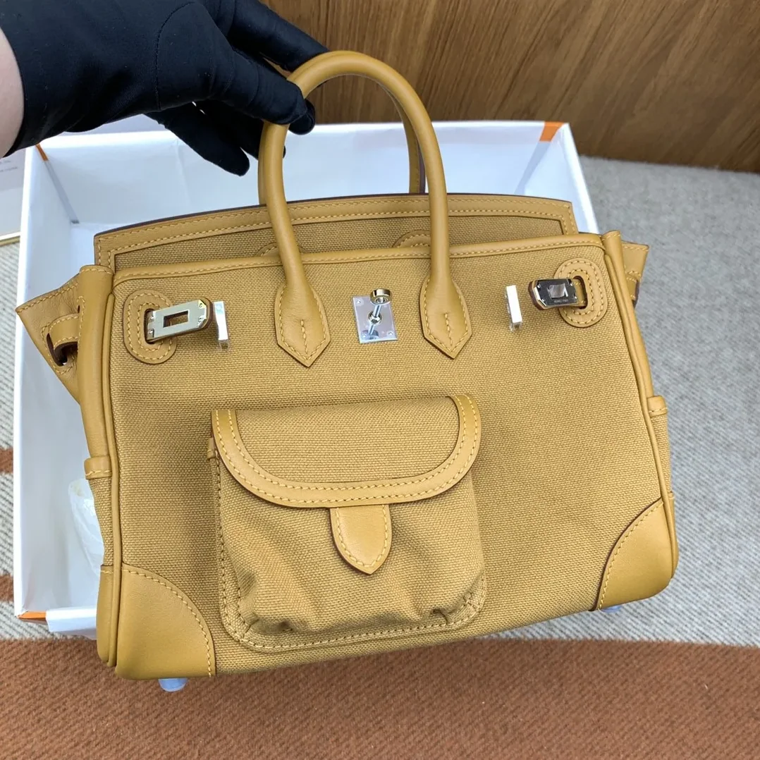 Hermes Birkin Cargo 25 Top Handle Bag in Beige Silver Hardware Hermes Birkin Cargo 25 Top Handle Bag in Beige Silver Hardware