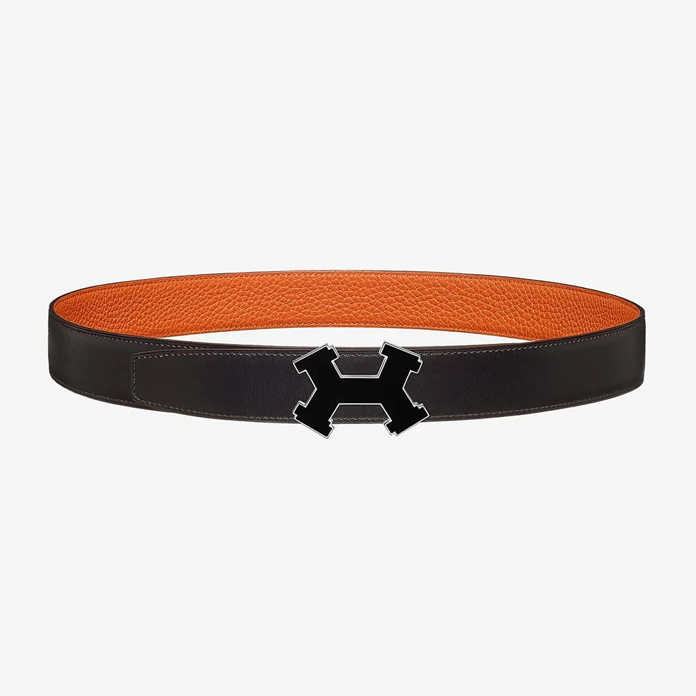 Hermes Street H Belt Buckle & Reversible Leather Strap 32 mm for Men in Orange