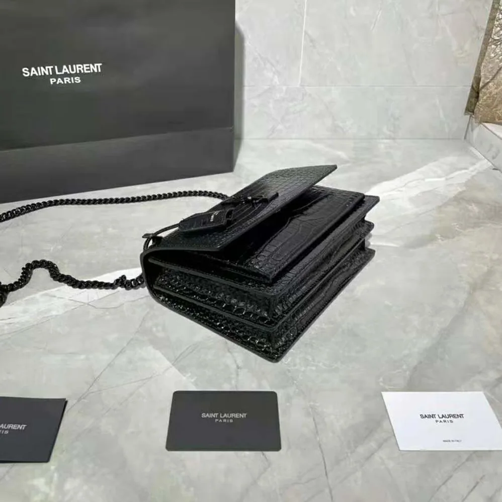 Saint Laurent YSL Sunset Medium in Crocodile Embossed Shiny Leather for Women
