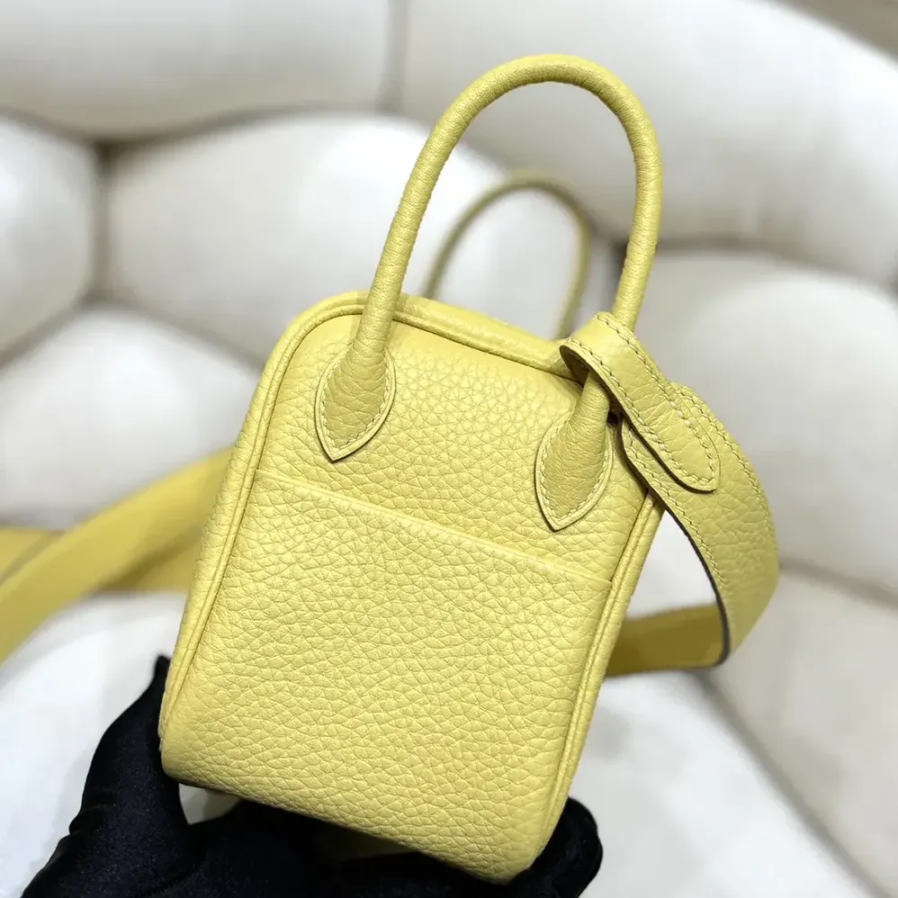 Hermes Lindy Mini 19 in Clemence Leather for Women in Yellow/Silver Hermes Lindy Mini 19 in Clemence Leather for Women in Yellow/Silver