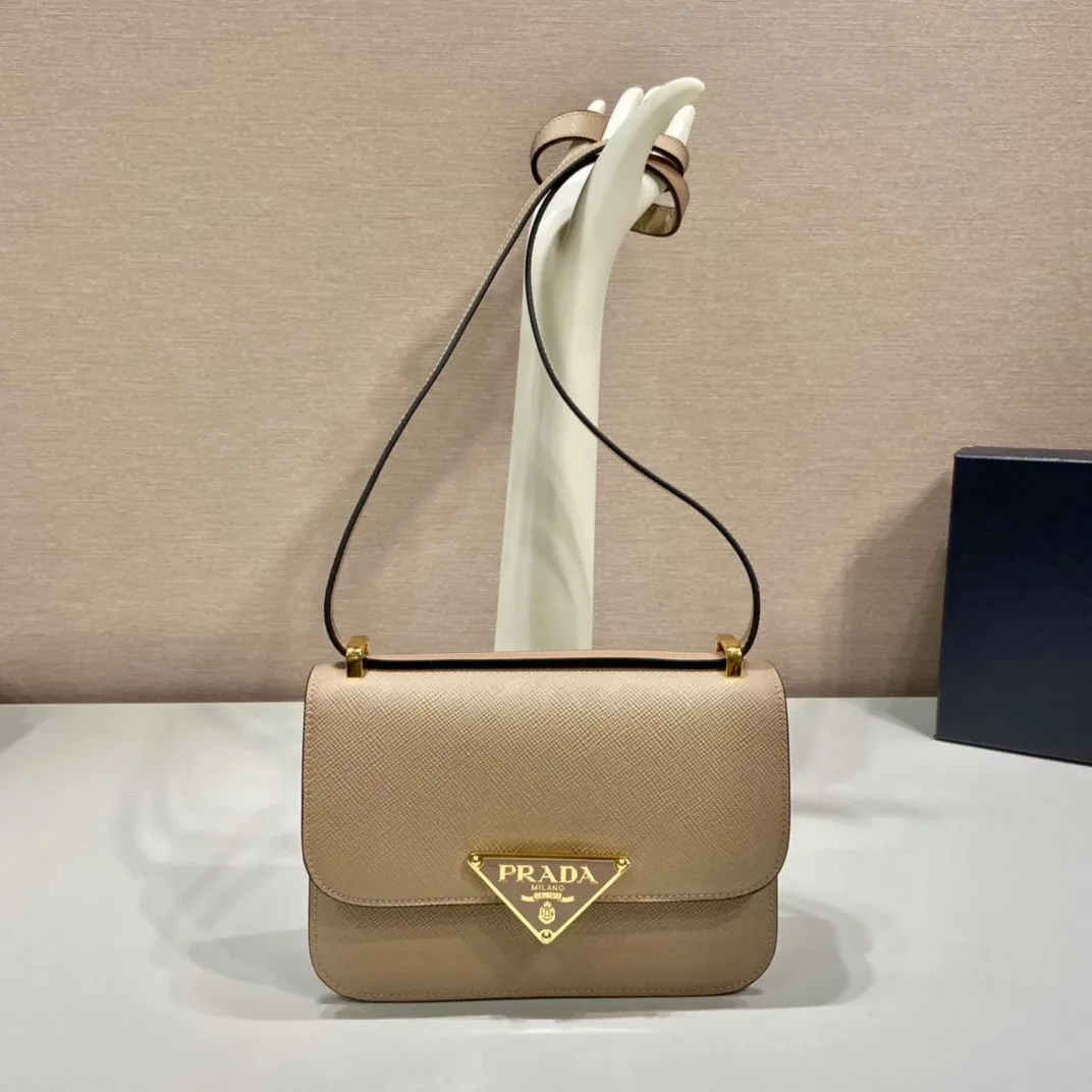 Prada Embleme Shoulder Bag / Beige Saffiano Gold Hardware 1BD320_2A4A_F0036_V_UTO Prada Embleme Shoulder Bag / Beige Saffiano Gold Hardware 1BD320_2A4A_F0036_V_UTO