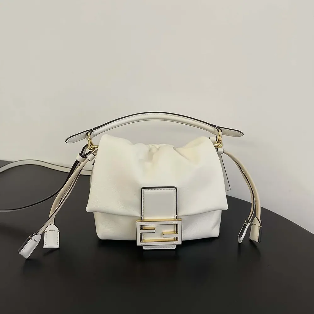 Fendi Mamma Baguette Small White Nappa Leather Mini Bag for Women