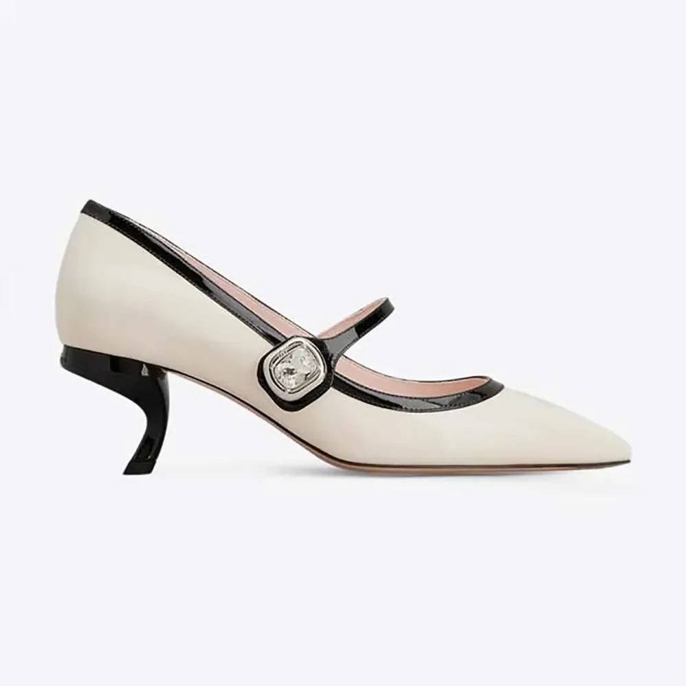 Roger Vivier Mary Jane Virgule 55 Mules in Patent Leather for Women in White Roger Vivier Mary Jane Virgule 55 Mules in Patent Leather for Women in White