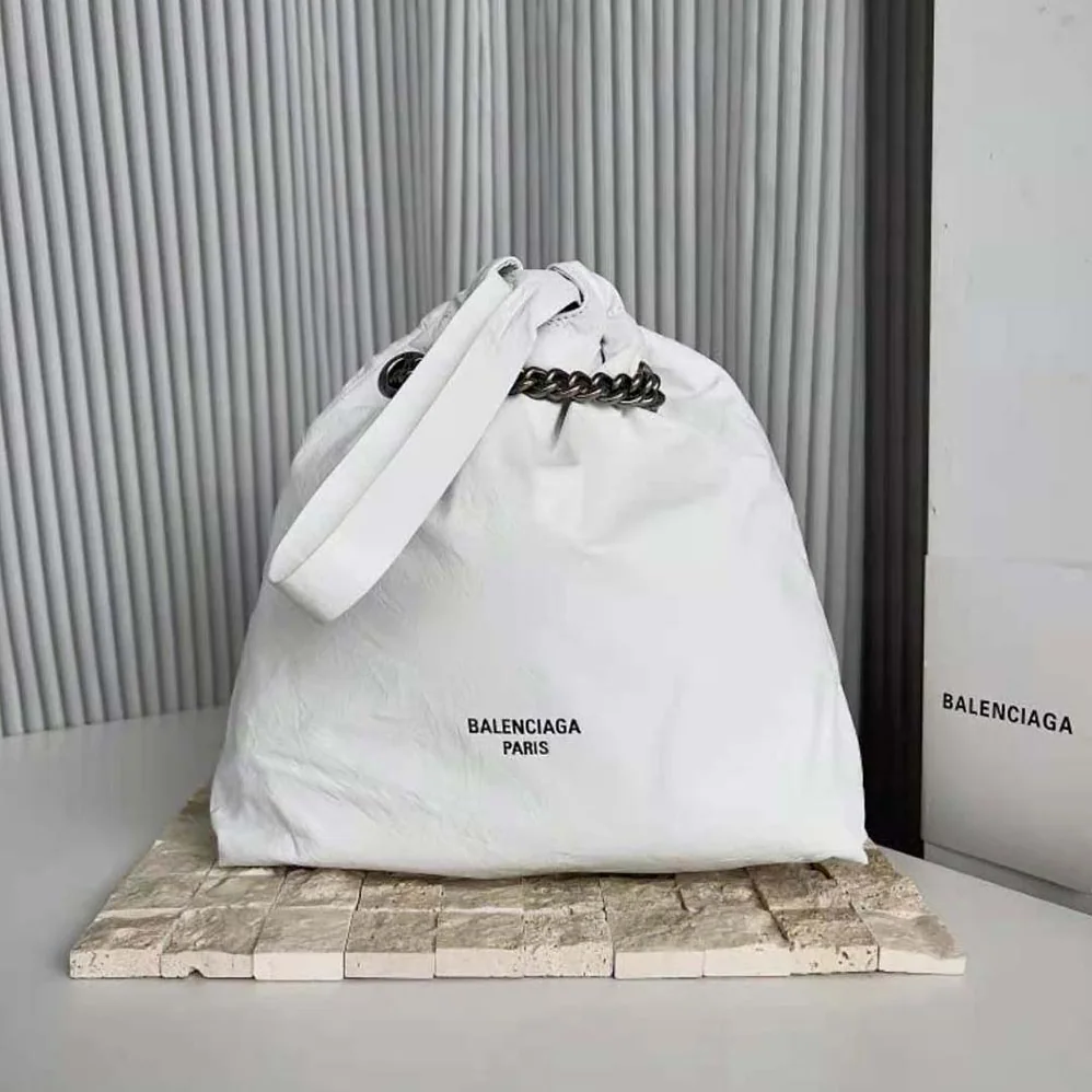 Balenciaga Crush Small Tote Bag in White Crushed Calfskin for Women Balenciaga Crush Small Tote Bag in White Crushed Calfskin for Women