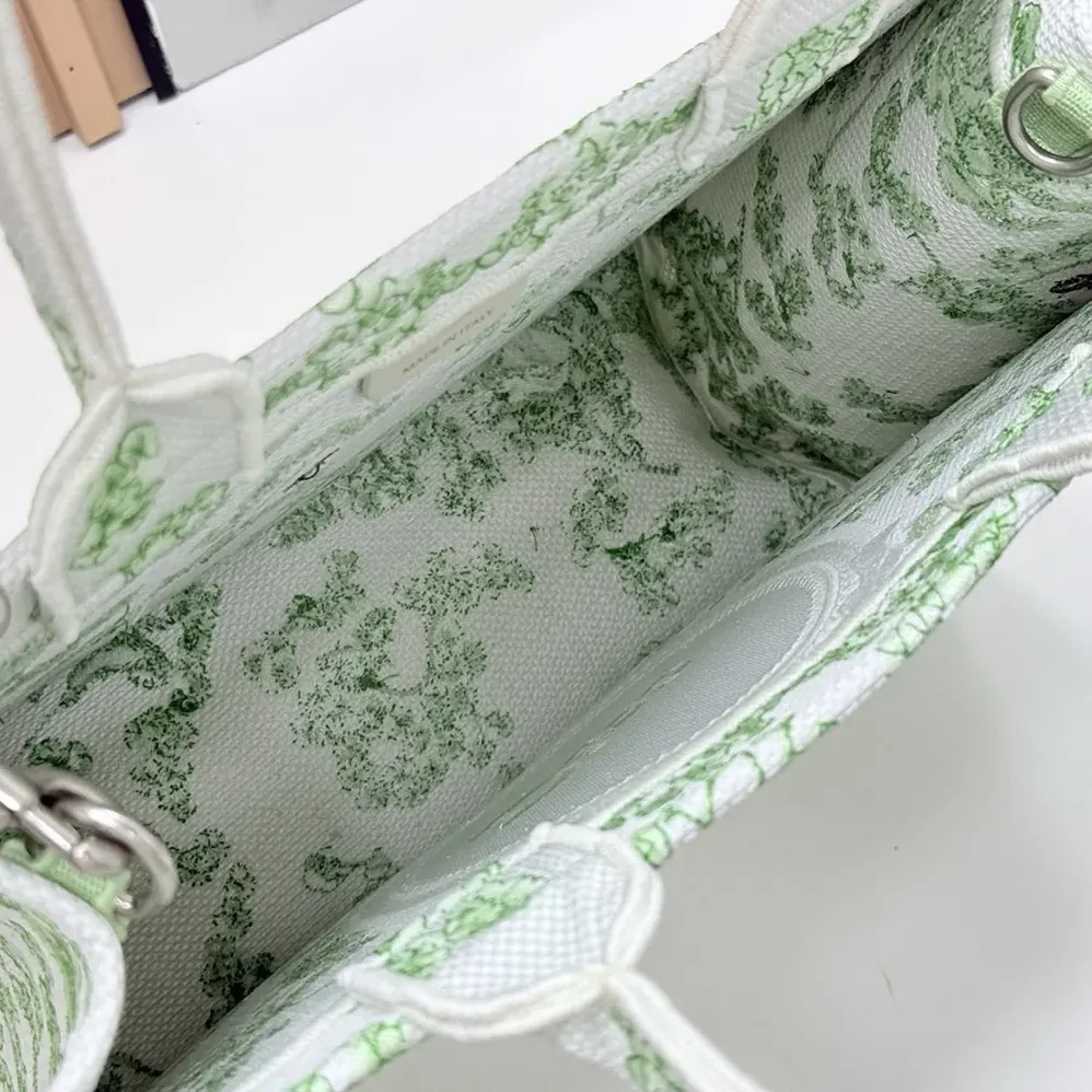 Dior Mini Dior Book Tote with Strap Green and White Toile de Jouy Clover for Women Dior Mini Dior Book Tote with Strap Green and White Toile de Jouy Clover for Women