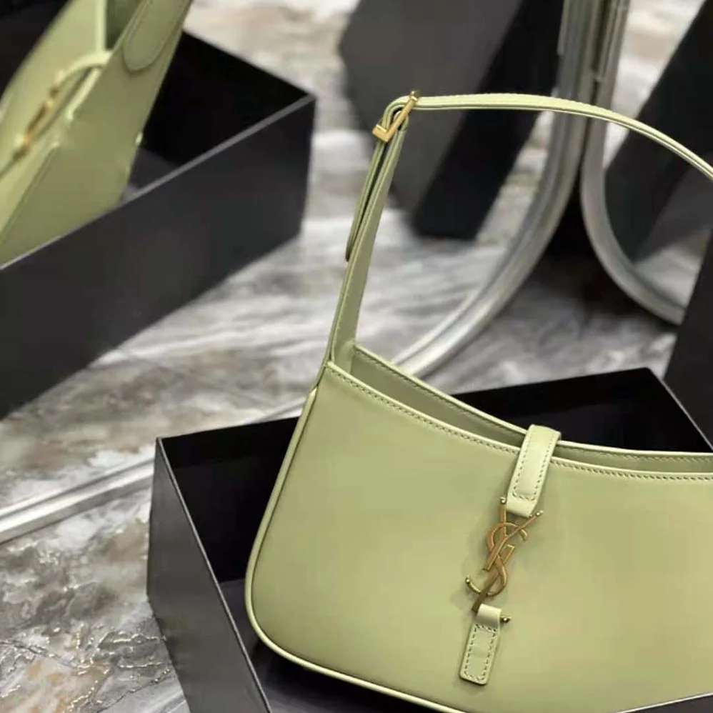 Saint Laurent YSL Le 5 A 7 Hobo Bag in Smooth Leather for Women in Green Saint Laurent YSL Le 5 A 7 Hobo Bag in Smooth Leather for Women in Green