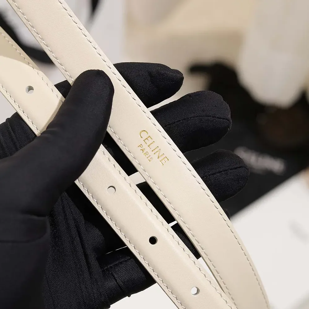 Celine Bc-25 18mm Belt In Taurillon Leather for Women in White Celine Bc-25 18mm Belt In Taurillon Leather for Women in White