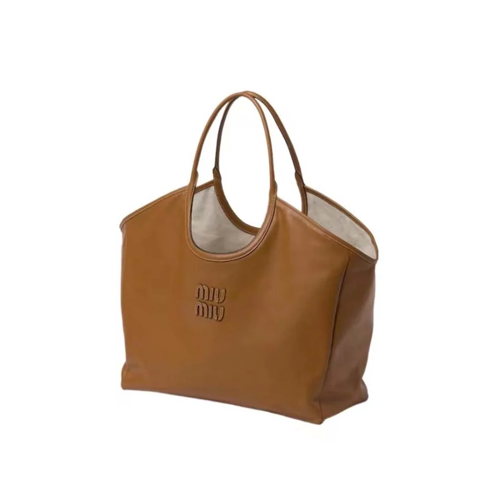 Miu Miu IVY Leather Bag with Leather Lettering Logo for Women in Brown