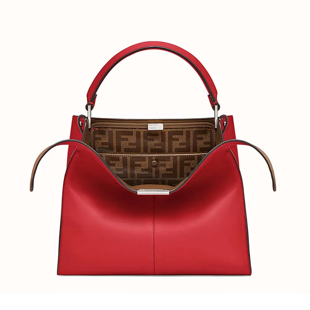 Fendi Peekaboo X-Lite Regular Leather Bag for Women in Red