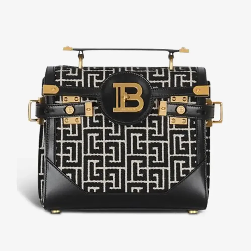 Balmain Bicolor Khaki and Black Calfskin Jacquard B for Women in Buzz Bag