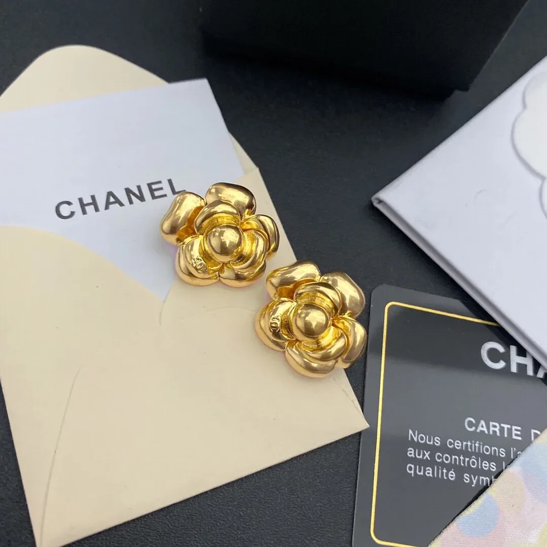 Chanel Camellia Stud Earrings Gold Chanel Camellia Stud Earrings Gold