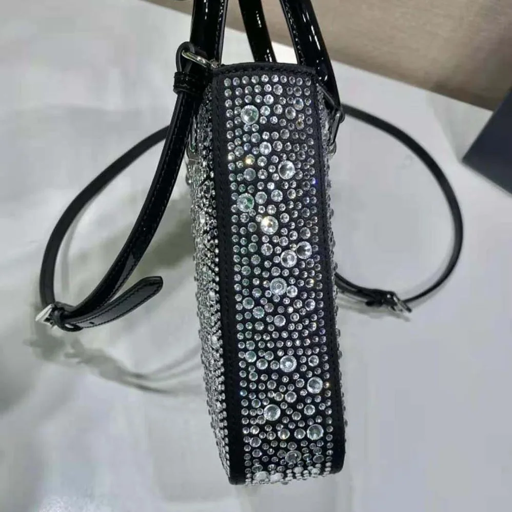 Prada Small Crystal-Studded Satin Tote Bag for Women in Black