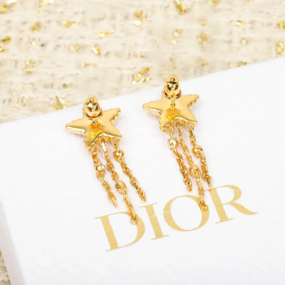 Dior Petit CD Lucky Baroque Earrings Gold-Finish Metal Silver-Tone Crystals D92B for Women Dior Petit CD Lucky Baroque Earrings Gold-Finish Metal Silver-Tone Crystals D92B for Women