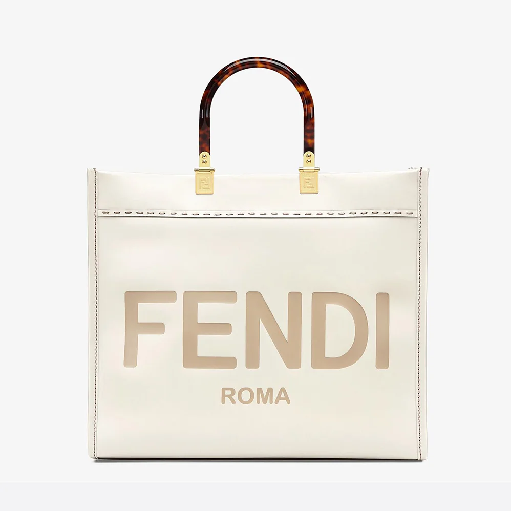 Fendi Sunshine Shopper Leather Shopper for Women in White