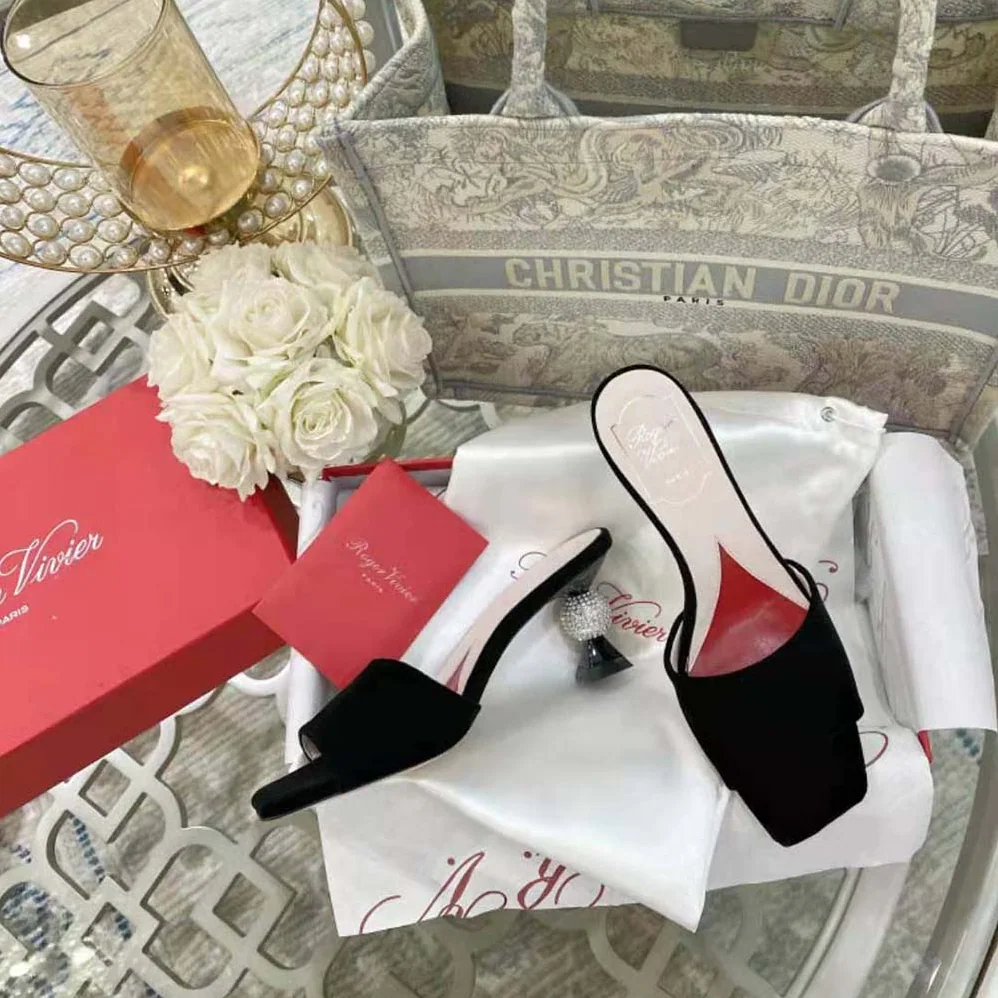 Roger Vivier Marlene Strass Mules in Suede for Women in Black Roger Vivier Marlene Strass Mules in Suede for Women in Black