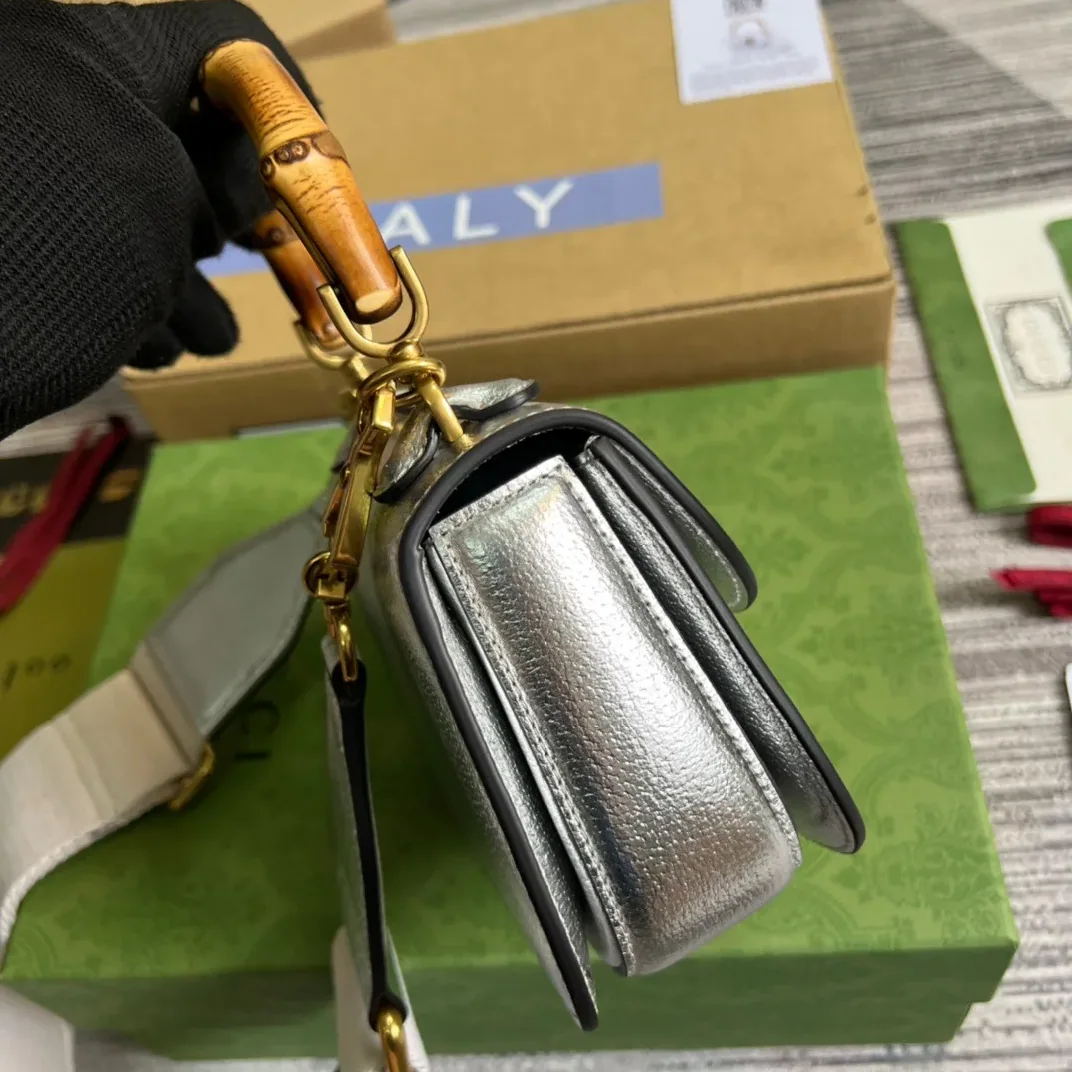 Gucci Bamboo 1947 Mini Top Handle Bag Silver Gucci Bamboo 1947 Mini Top Handle Bag Silver