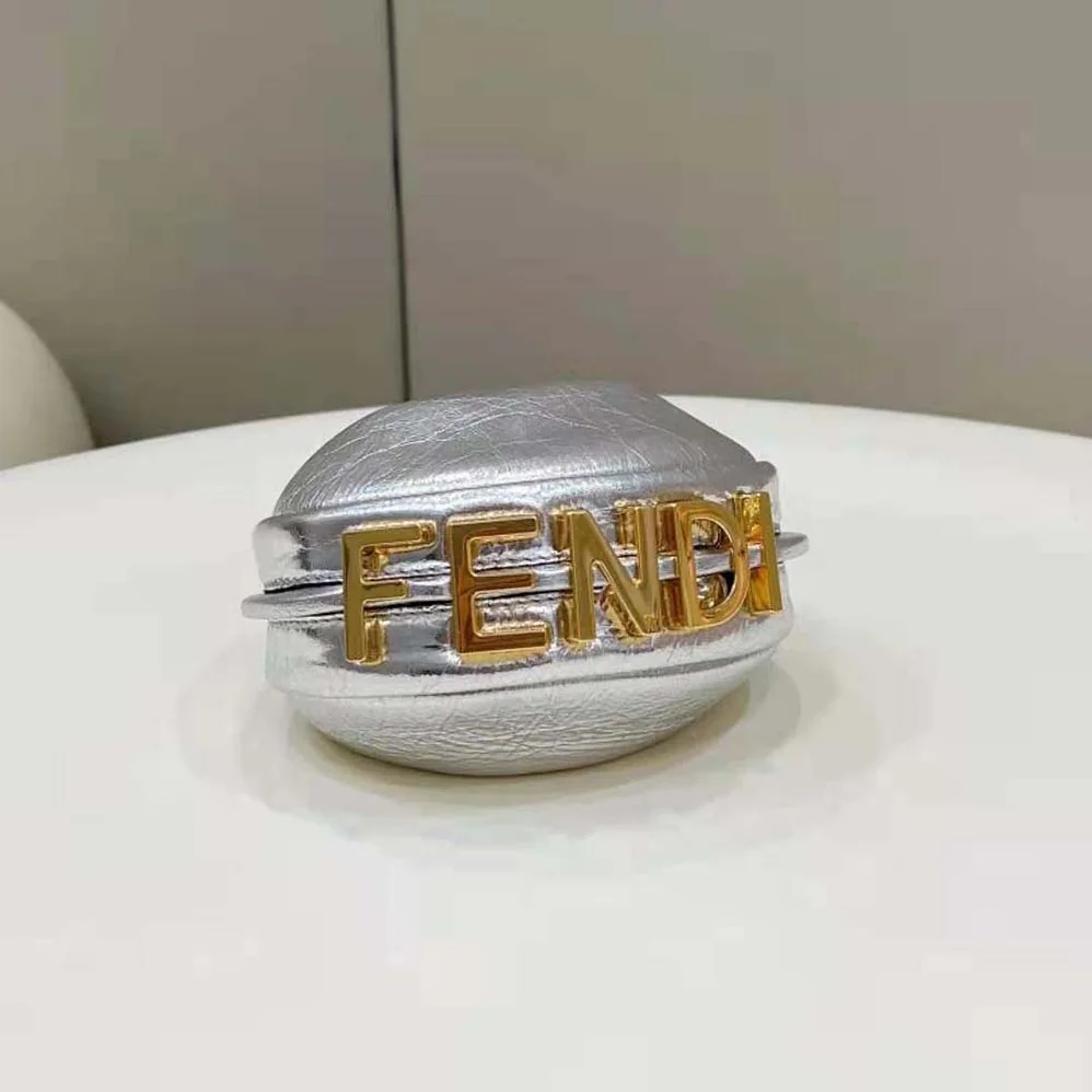 Fendi Nano Fendigraphy Silver Leather Charm for Women