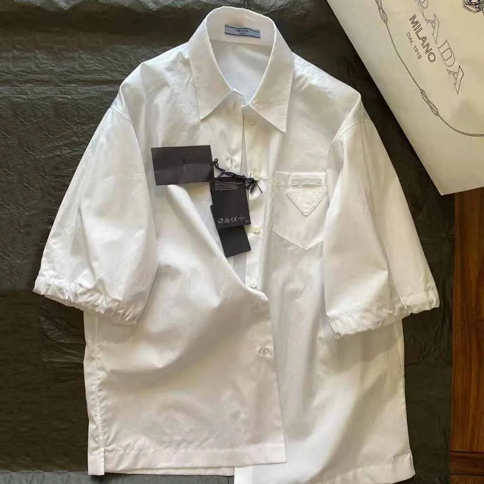 Prada Puffy Sleeve Poplin Blouse for Women in White Prada Puffy Sleeve Poplin Blouse for Women in White