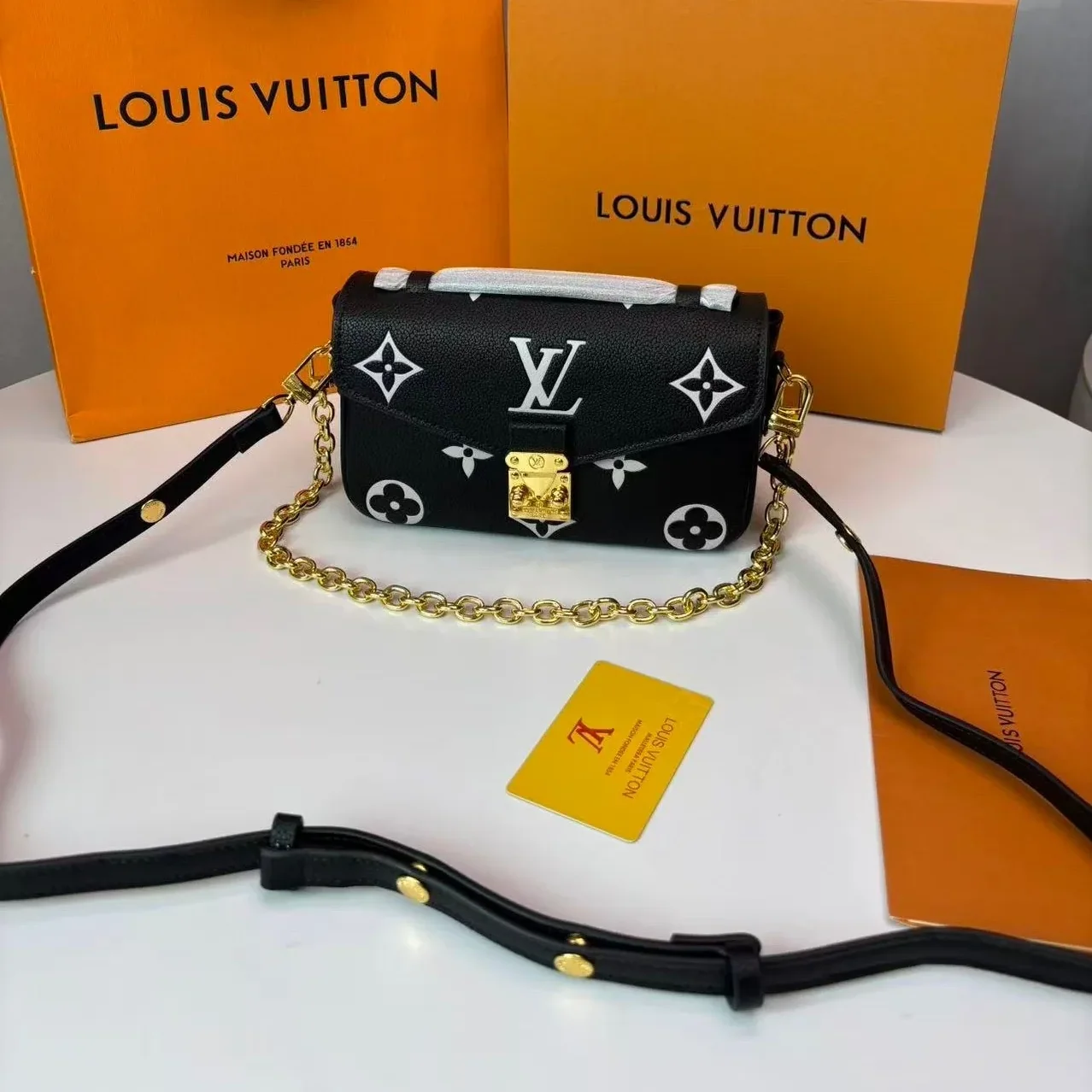 Louis Vuitton Pochette Metis East West Shoulder Bag in Black / Beige Gold Hardware